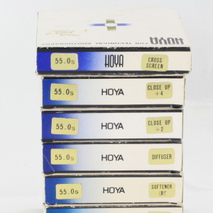 7 x Hoya 55mm Glass Filters Crystal Cases & Boxed
